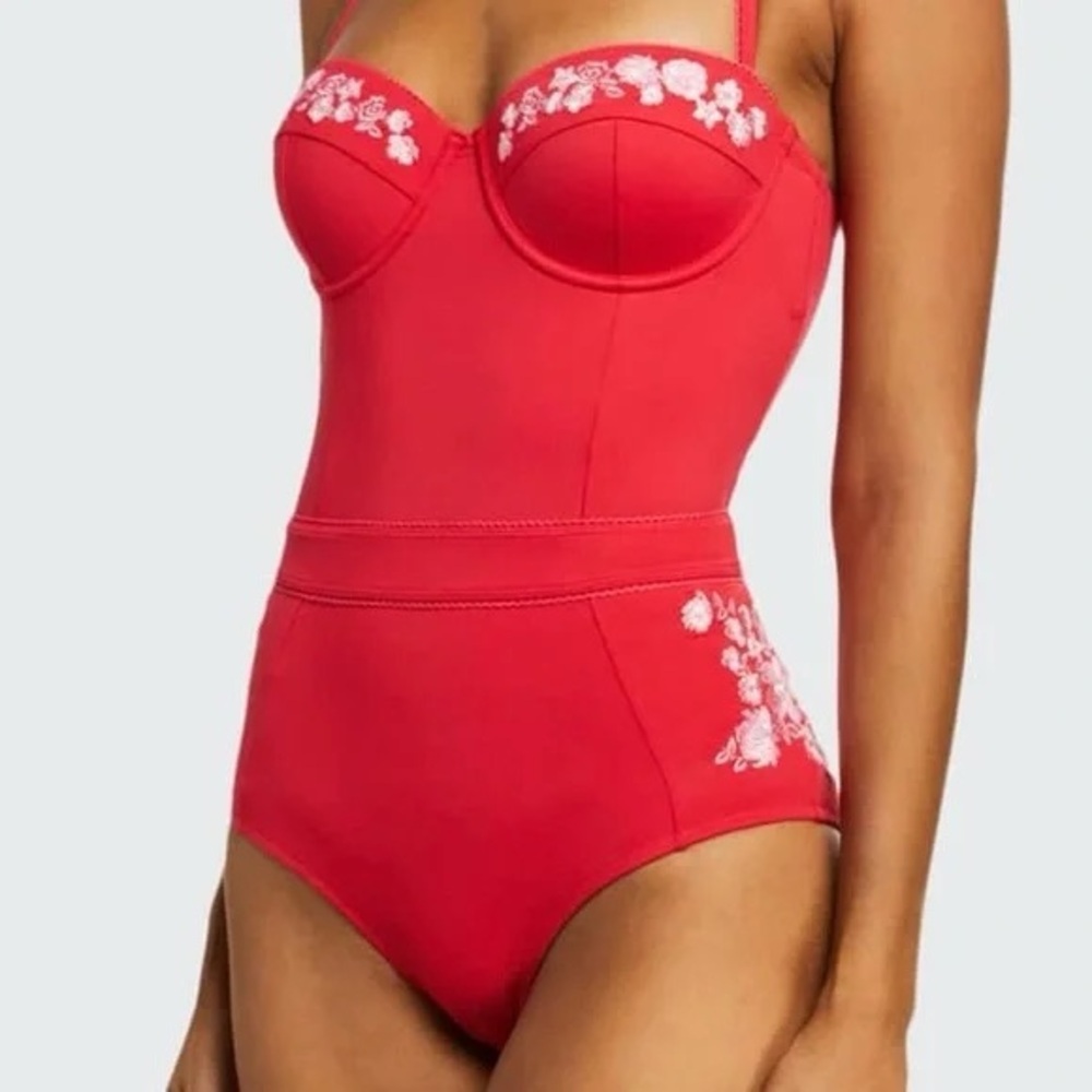 Johnny Was Villanelle Floral Corset One-Piece Swimsuit XS